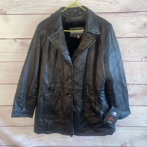 Marcia Womens XL Black Italian Lambskin Leather Jacket Zip Out Liner Coat